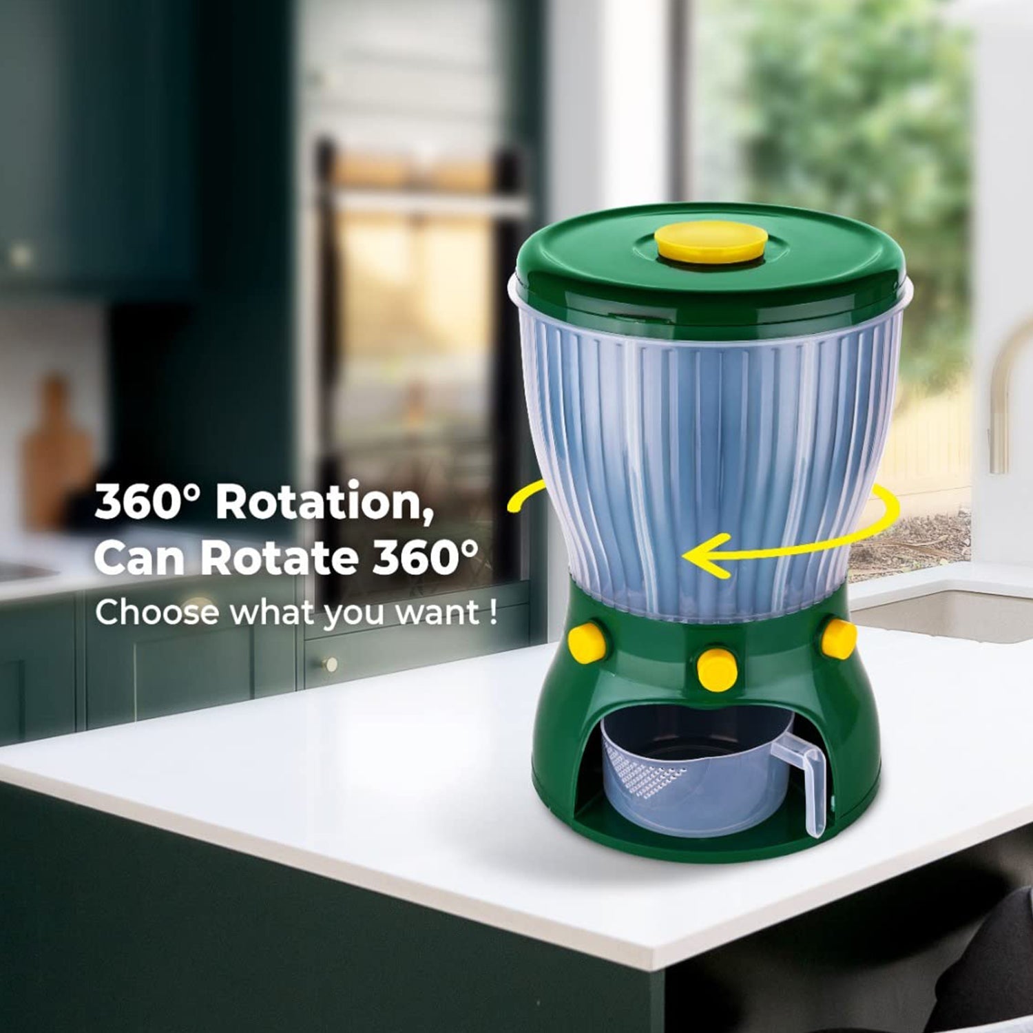 2895 Whole Grains Rice Bucket Rice Storage Tank, 360 Degree Rotary 4-Grid Rice Storage Dry Food Dispenser Food Storage Box, Green DeoDap 2895 Whole Grains Rice Bucket Rice Storage Tank, 360 Degree Rotary 4-Grid Rice Storage Dry Food Dispenser Food Storage Box, Green DeoDap